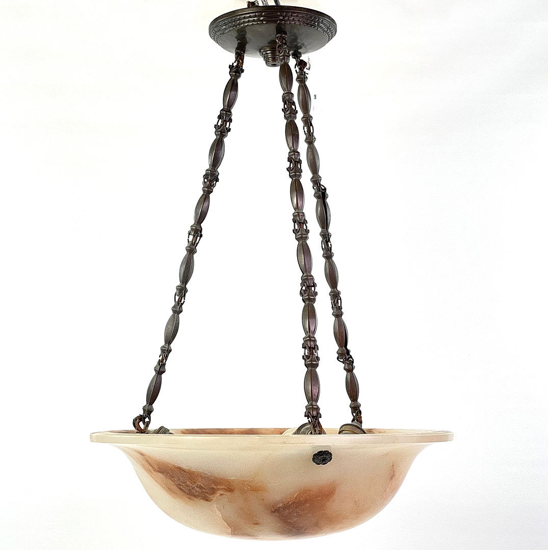 AMPEL. Alabaster/brass, early 20th century.