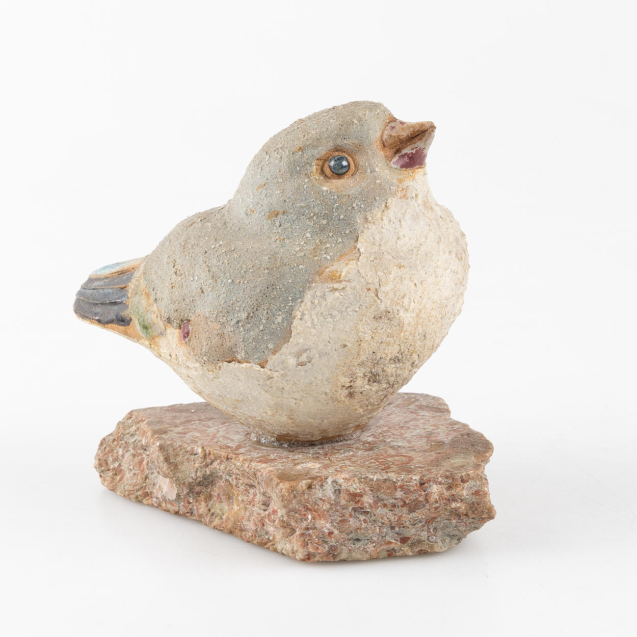 TYRA  LUNDGREN. Sculpture, in the form of bird, chamotted stoneware on stone plinth.