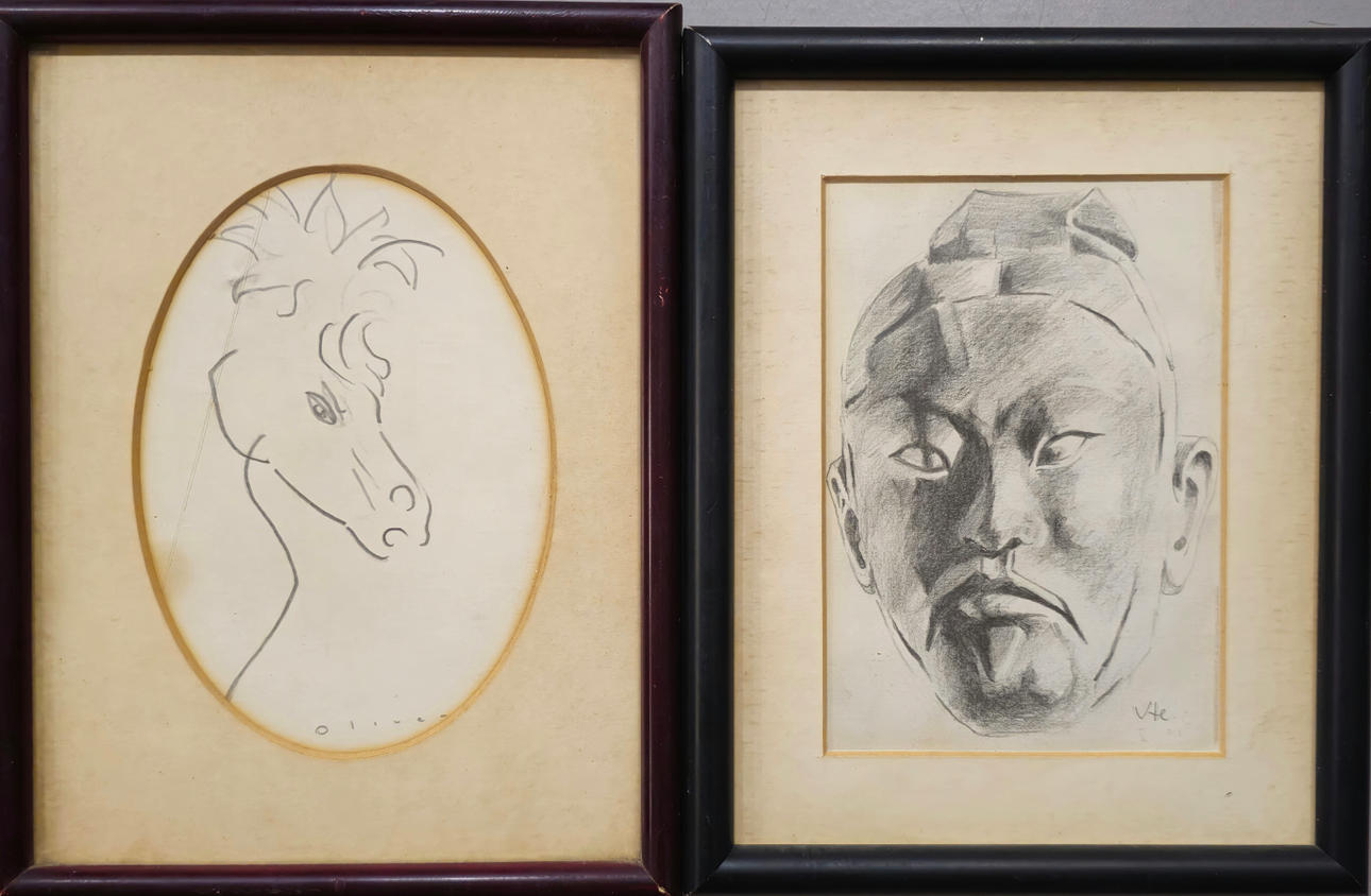 RETRATO DE SAMURAI Y CABALLO. DOS DIBUJOS A LÁPIZ.