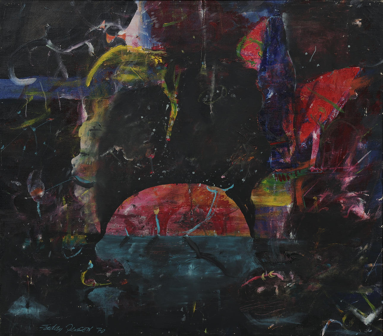 FREDDY JENSEN (1944-2018). Composition oil on canvas' Sun '.