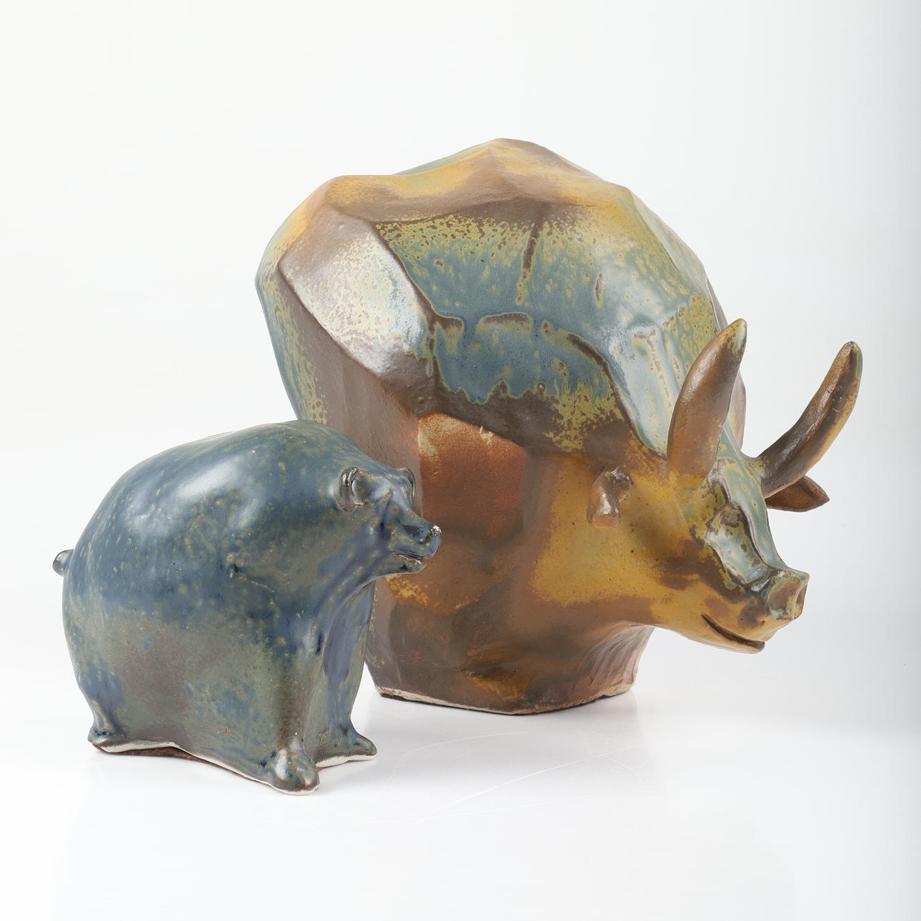 ÅKE LARSSON. Sculptures, 2 pieces, ceramics, Viken, signed.