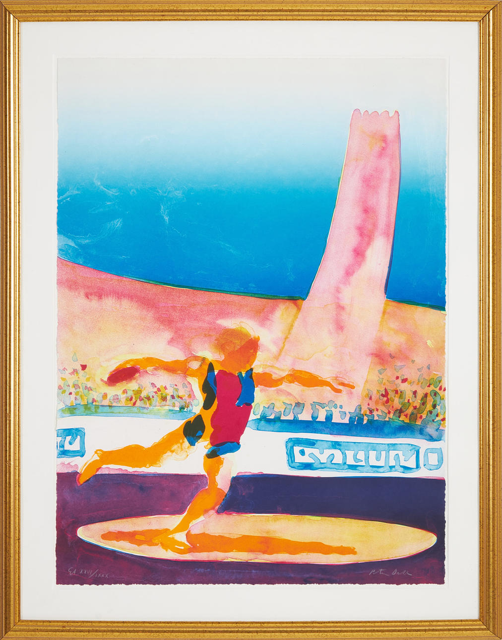 PETER DAHL. Discus thrower, color lithograph, signed and labeled EA.