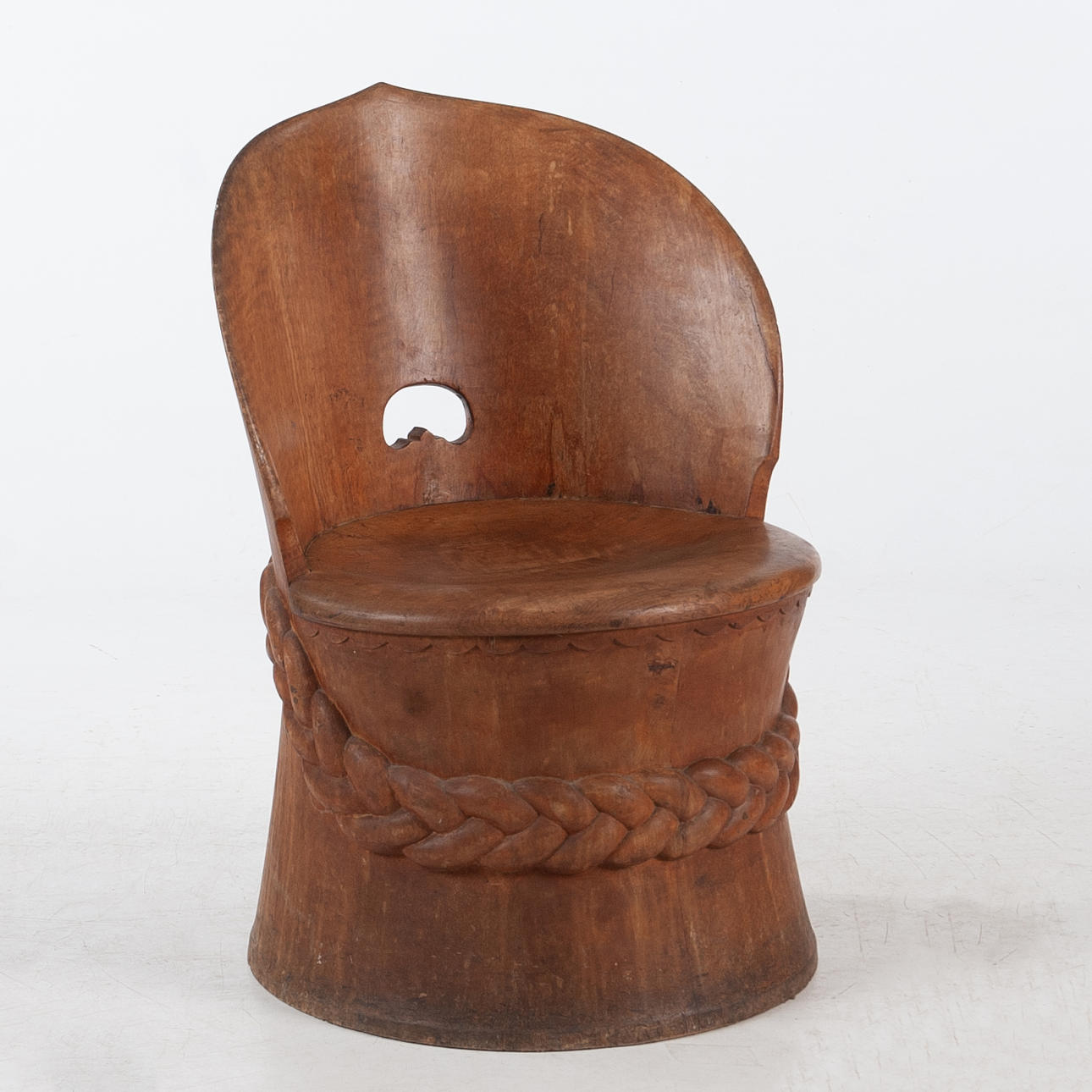 Early 20th Century Birch Chair with Carved Braid Pattern.