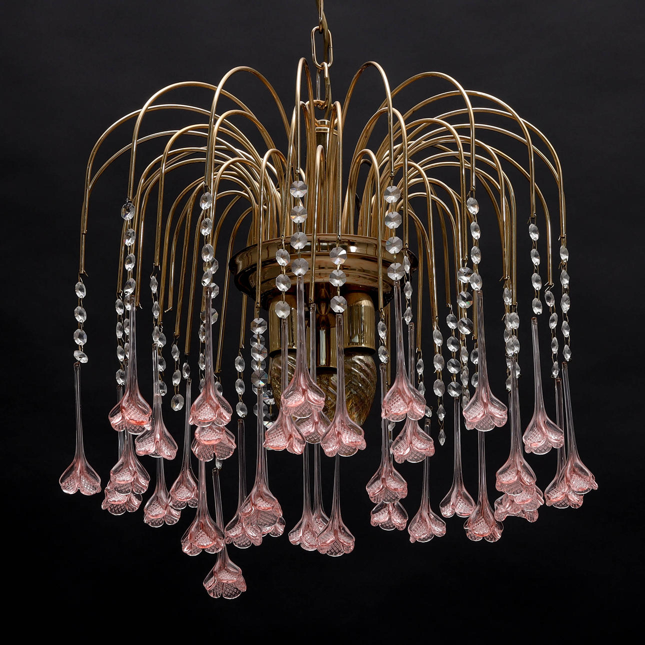 A ceiling lamp, metal and glass prisms, 1970/80s.