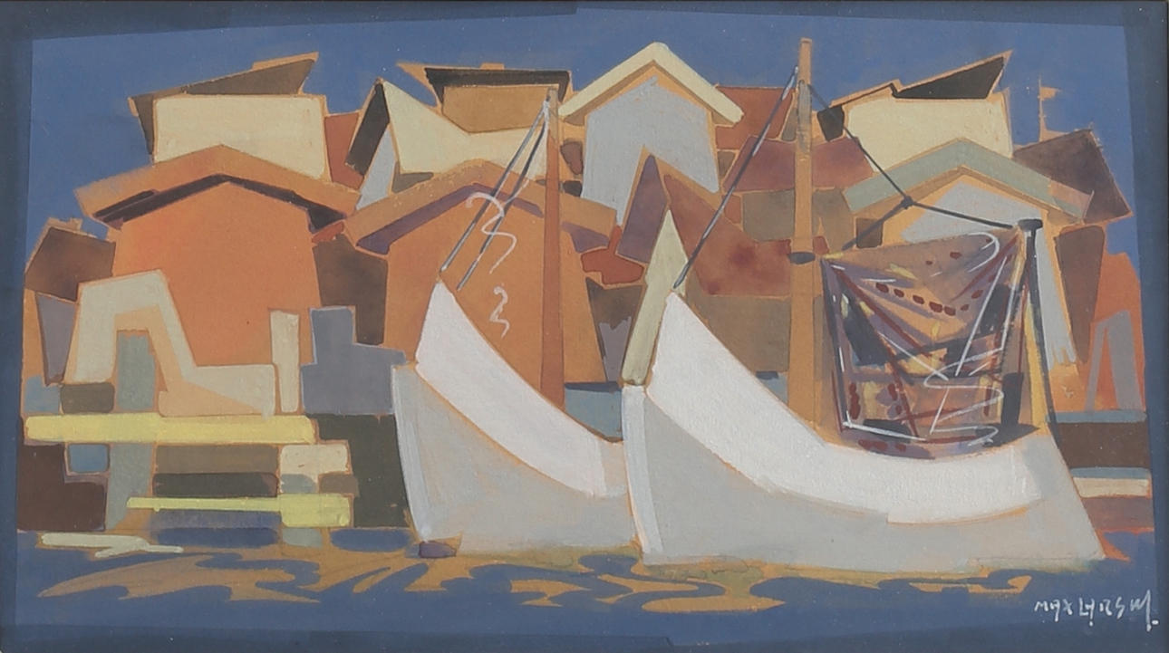 MAX GREGER LARSON. Hamnmotiv, akvarell, signerad.