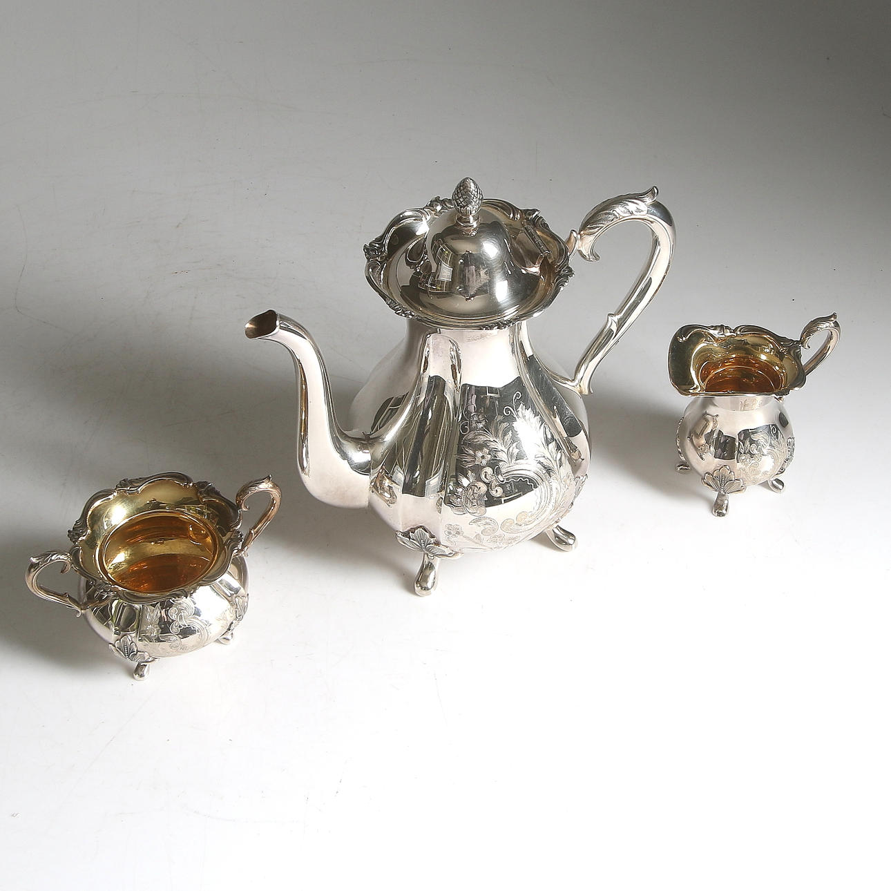 KAFFESERVIS, silver, rokokostil, Kultakeskus Oy, Finland. 1975. Vikt 858 gram.