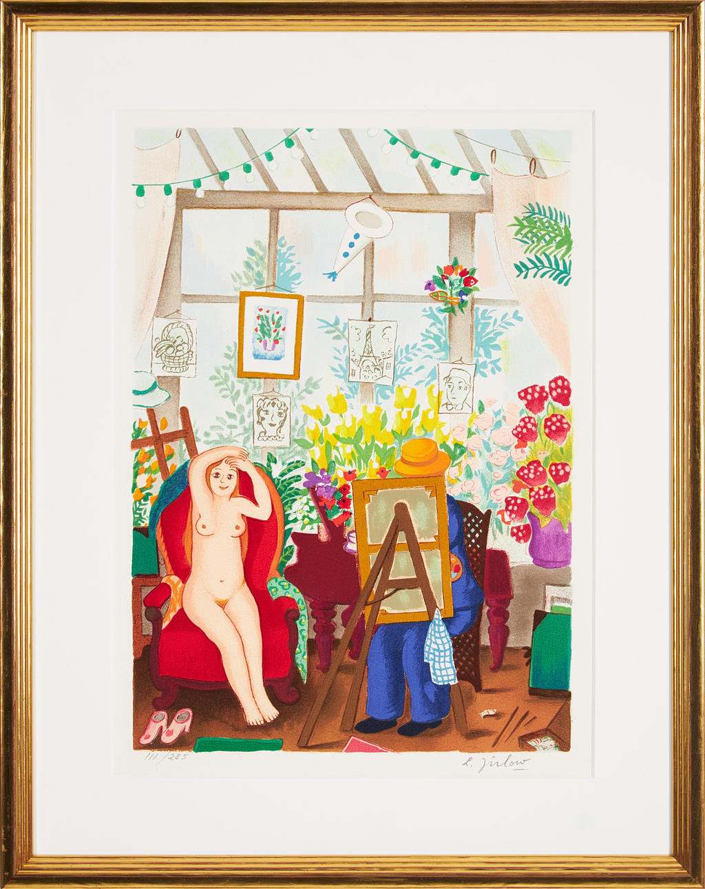 LENNART JIRLOW. Model in studio, lithograph in colours, signed.