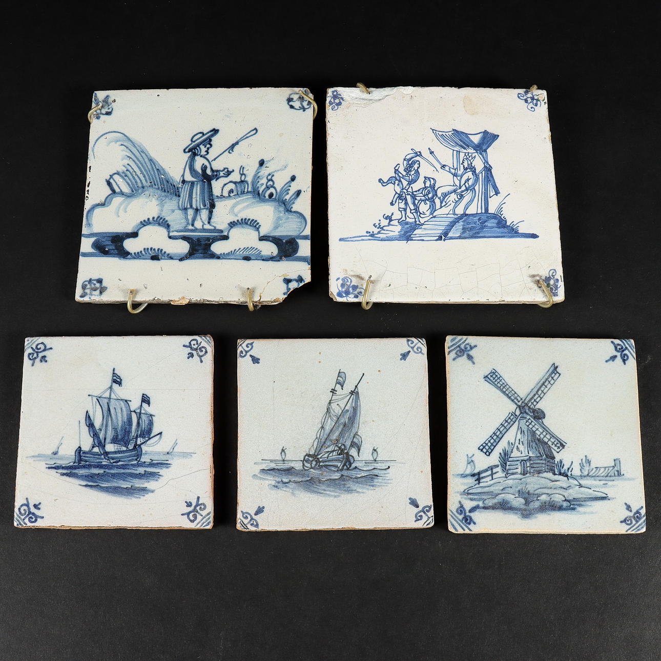 AZULEJOS, 5 piezas, antiguos.