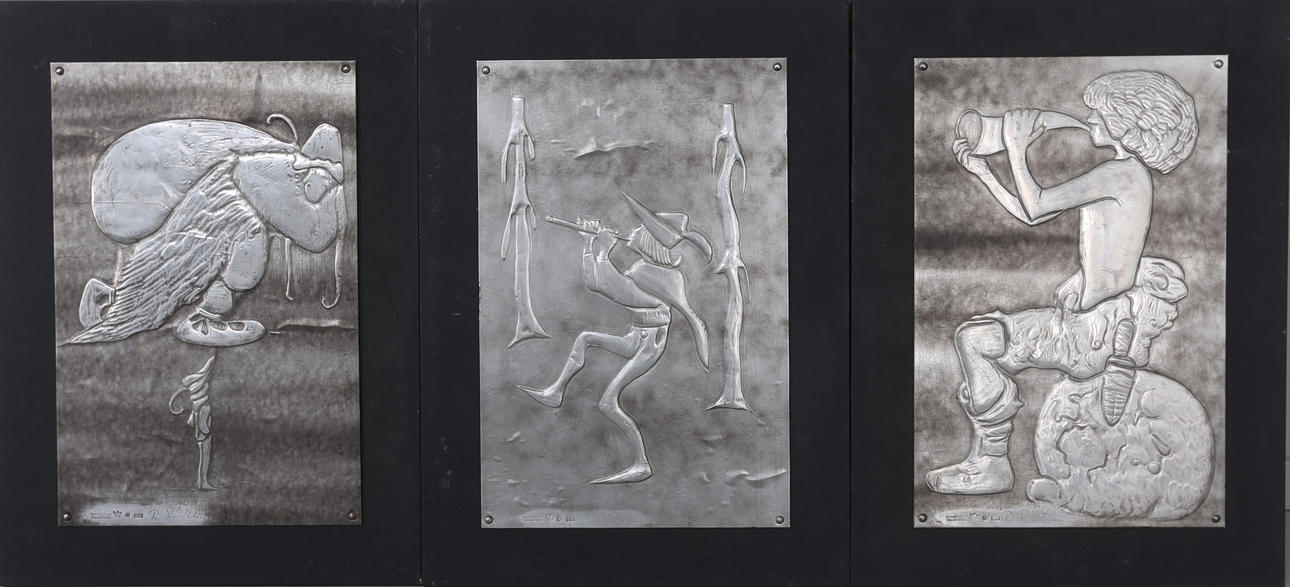 ROLAND LINDBLOM. Sagomotiv, 3 st, tenn, signerade.