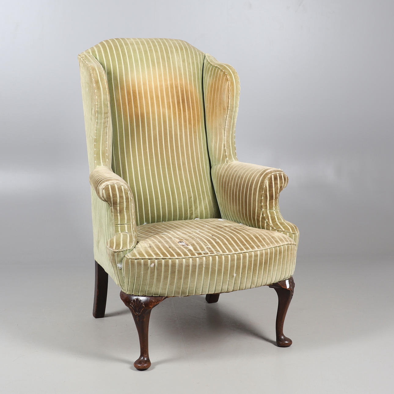 GEORGE II STYLE WING ARMCHAIR.