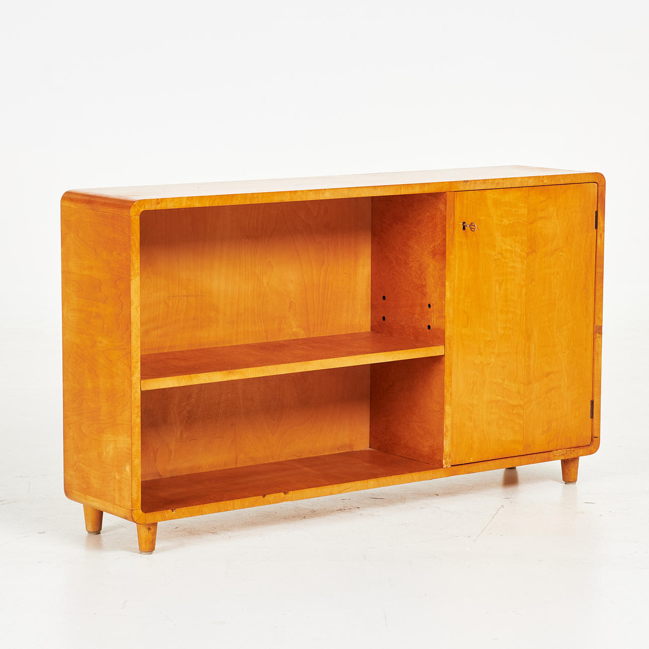BOOKCASE. 1940s, birch veneer, adjustable shelf, cabinet part.