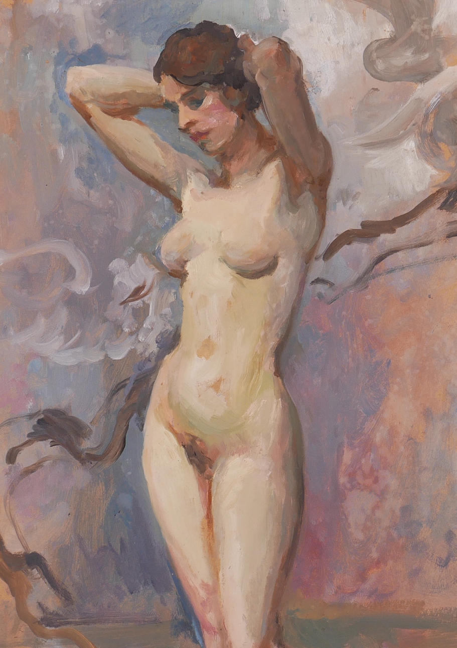 OKÄND KONSTNÄR. Nude study, oil on panel.