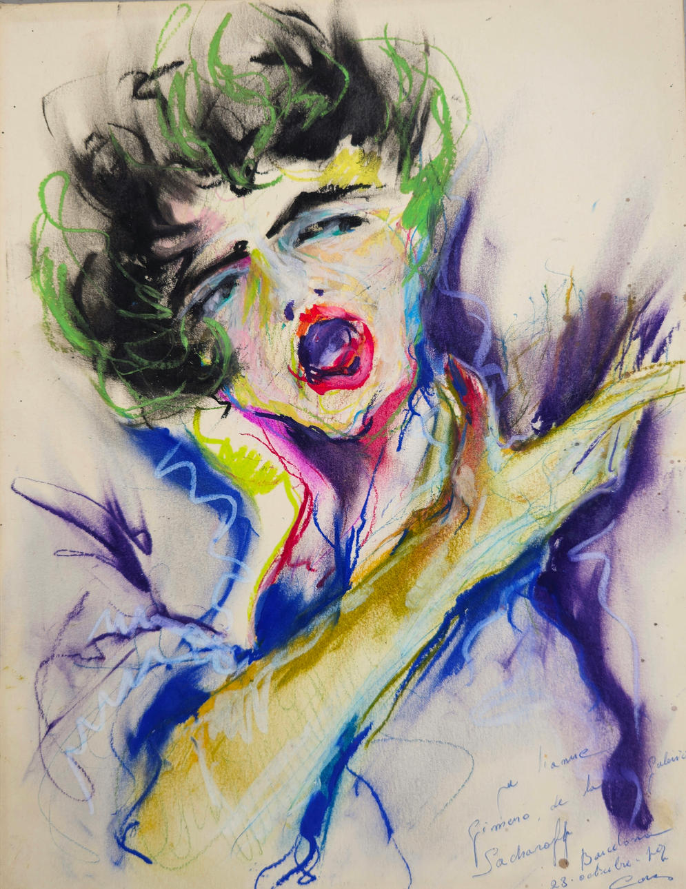 JOSEP CORÉS. DRAWING. MIXED TECHNIQUE. GIFT FROM THE ARTIST FOR THE SACHAROFF EXHIBITION.