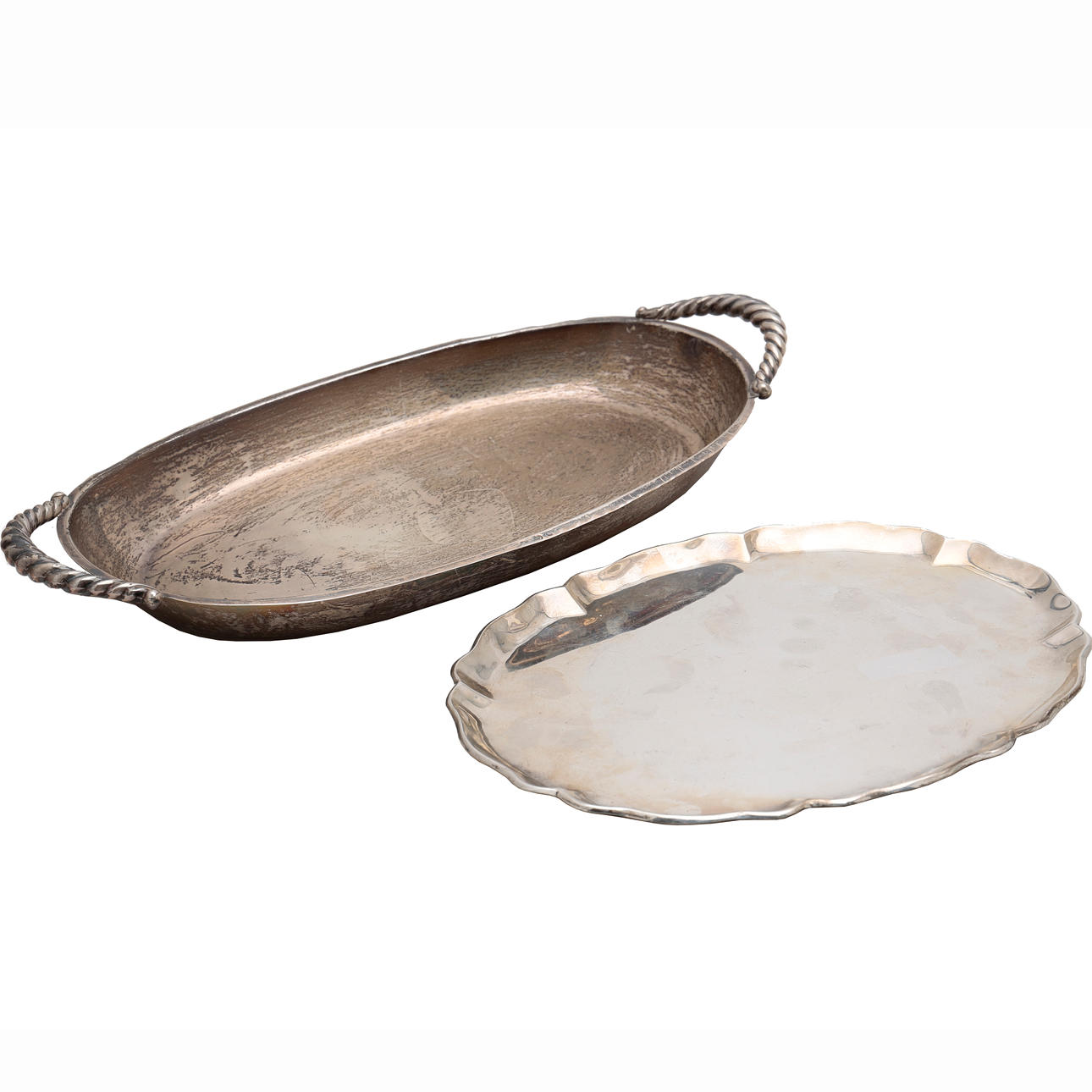 Two silver platters, 20th Century.