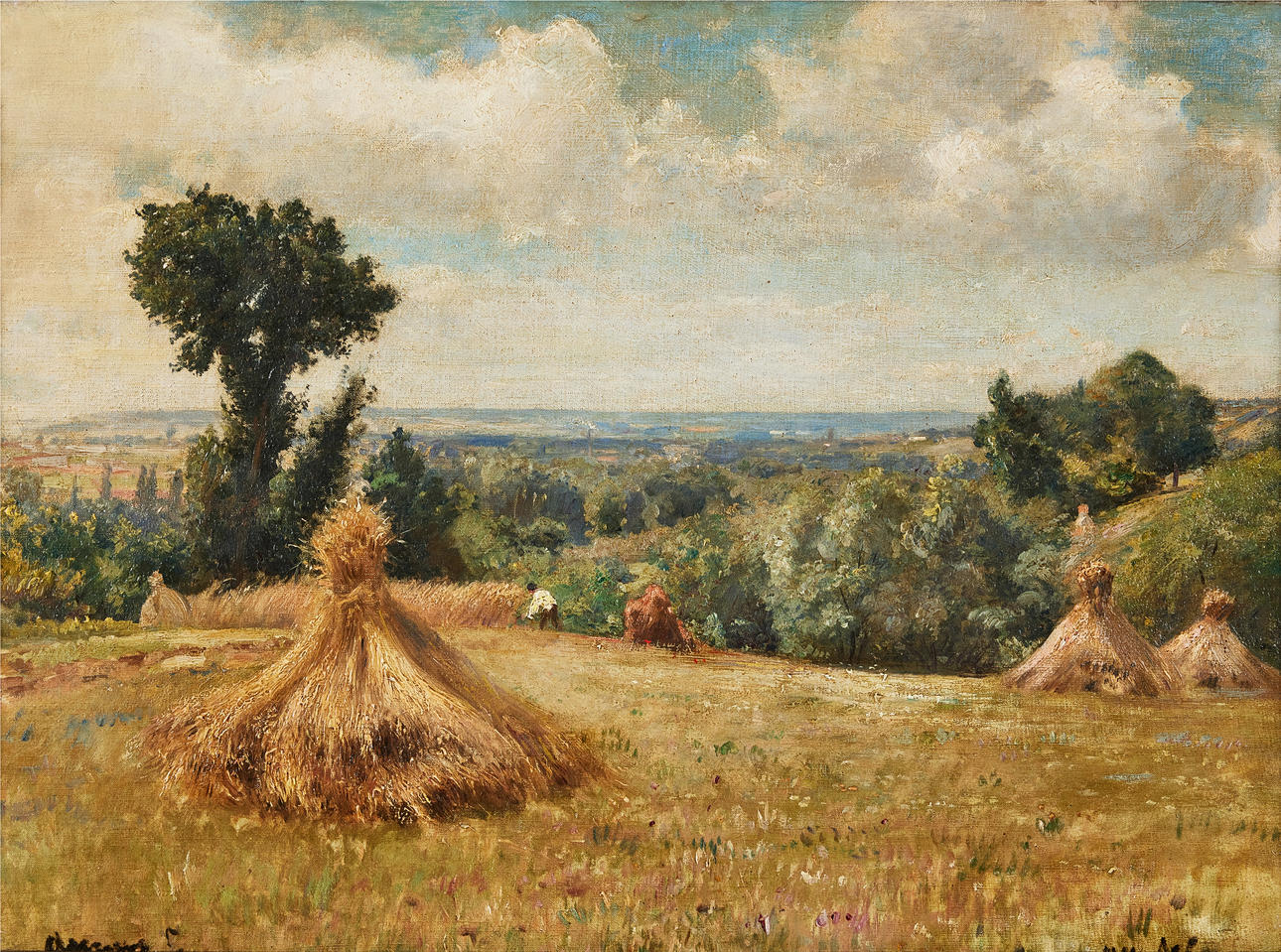 ALFRED WAHLBERG. Landscape with Haystacks.