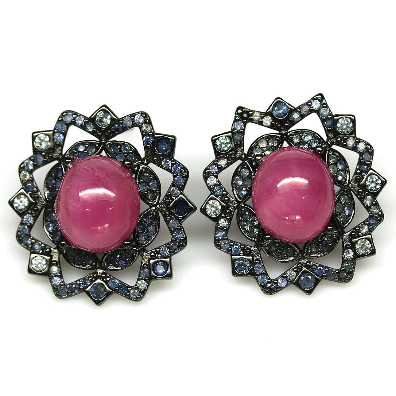 RUBY AND SAPPHIRE SILVER EARRINGS.