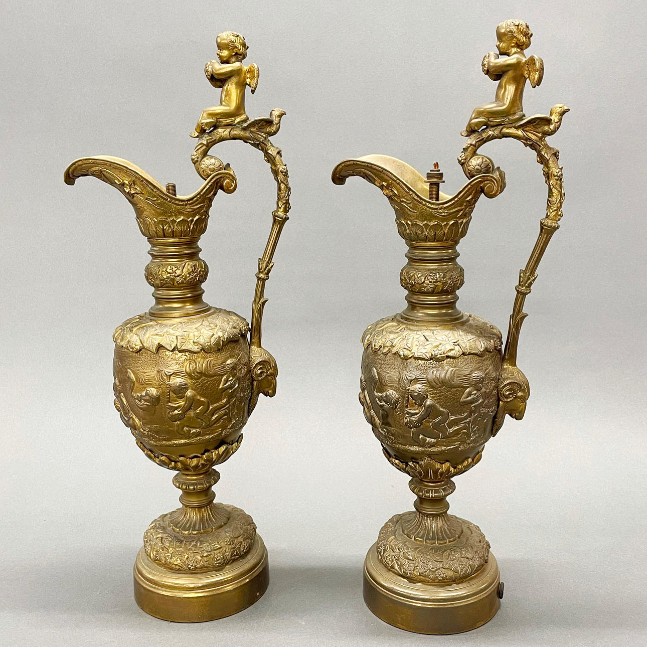 GILT BRASS TABLE LAMP BASES.