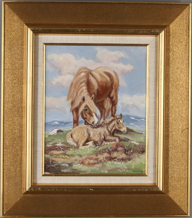 GUNHEIM TORSTENSEN. "Hoppe med föl", olja på duk, singerad.