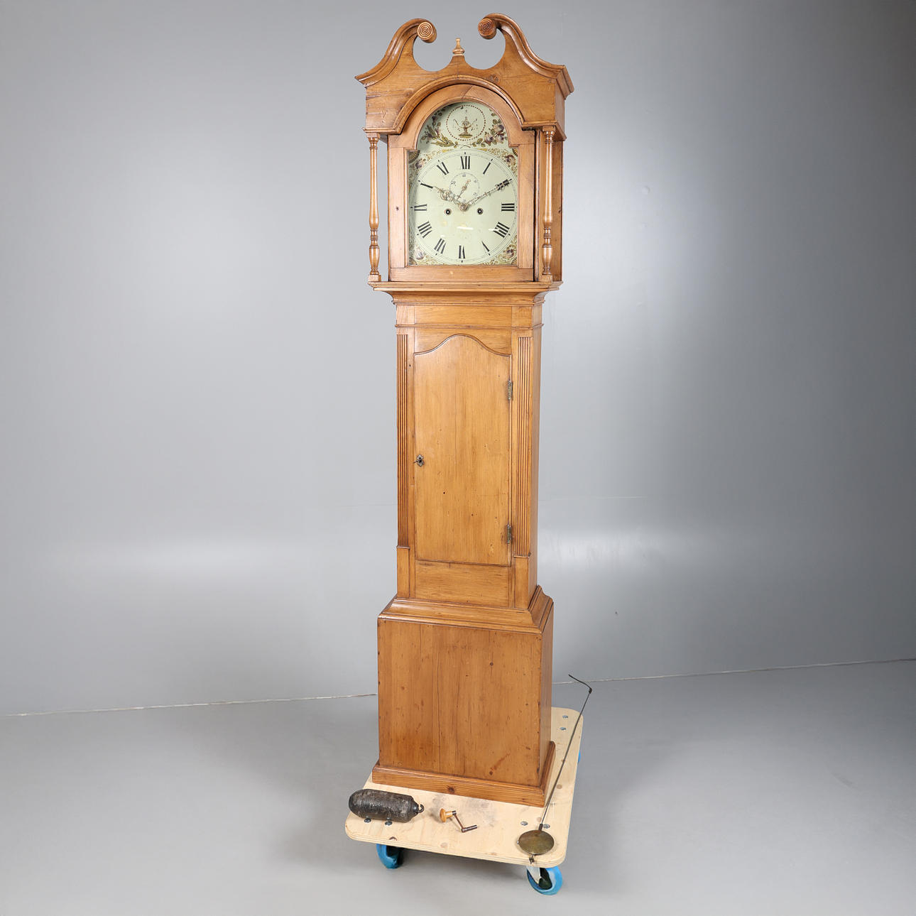 A MID 19TH CENTURY PINE CASED 8 DAY LONGCASE CLOCK.