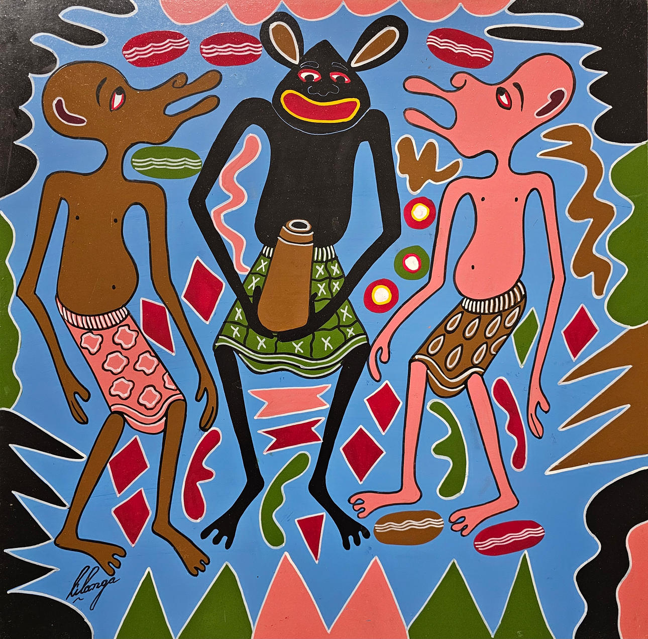 GEORGE LILANGA. HAPATAI BOMBS. ACRYLIC ON TABLEX.