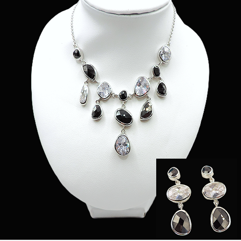 STERLING SILVER CRYSTAL NECKLACE & EARRINGS.