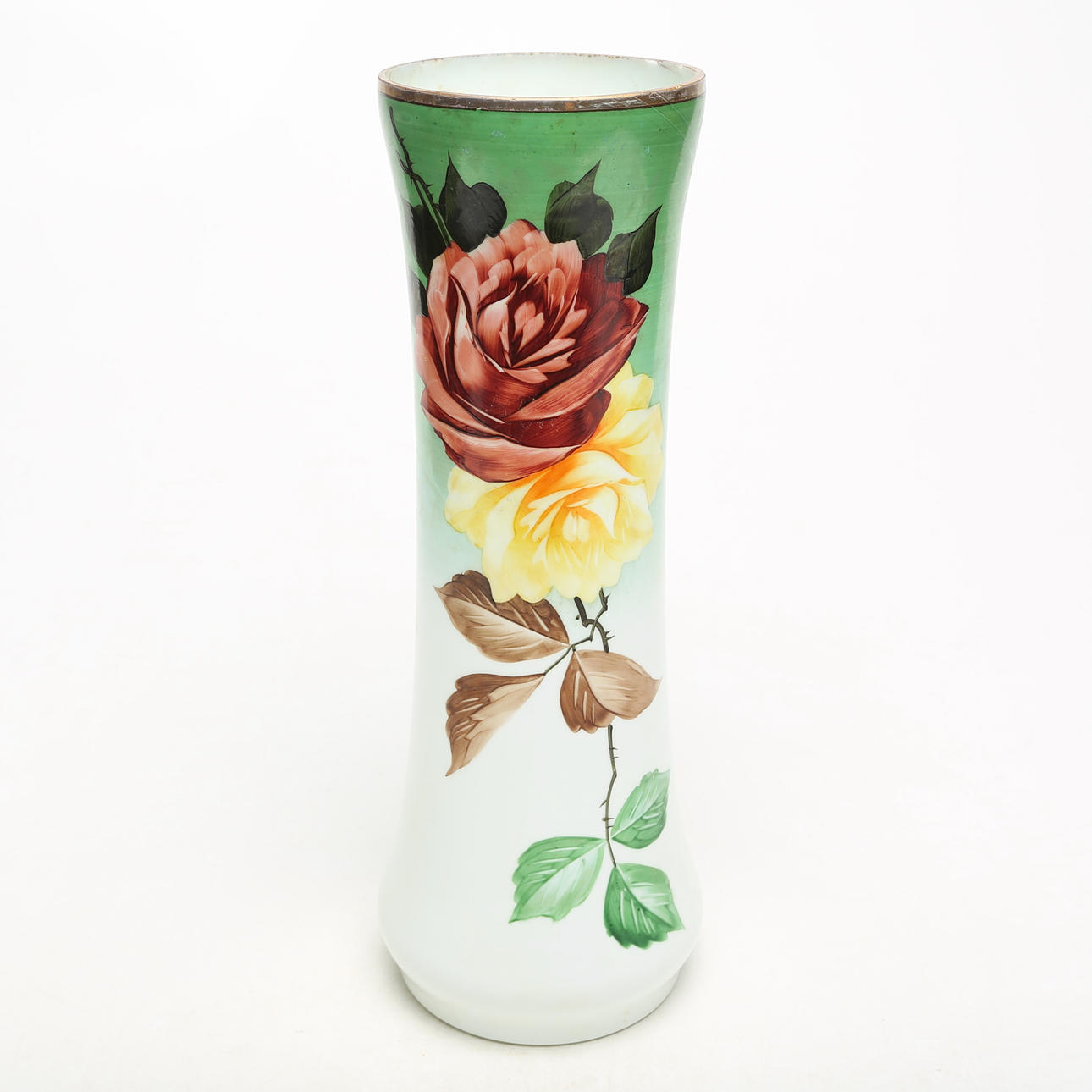 A vase, glass, opaline, hand painted.