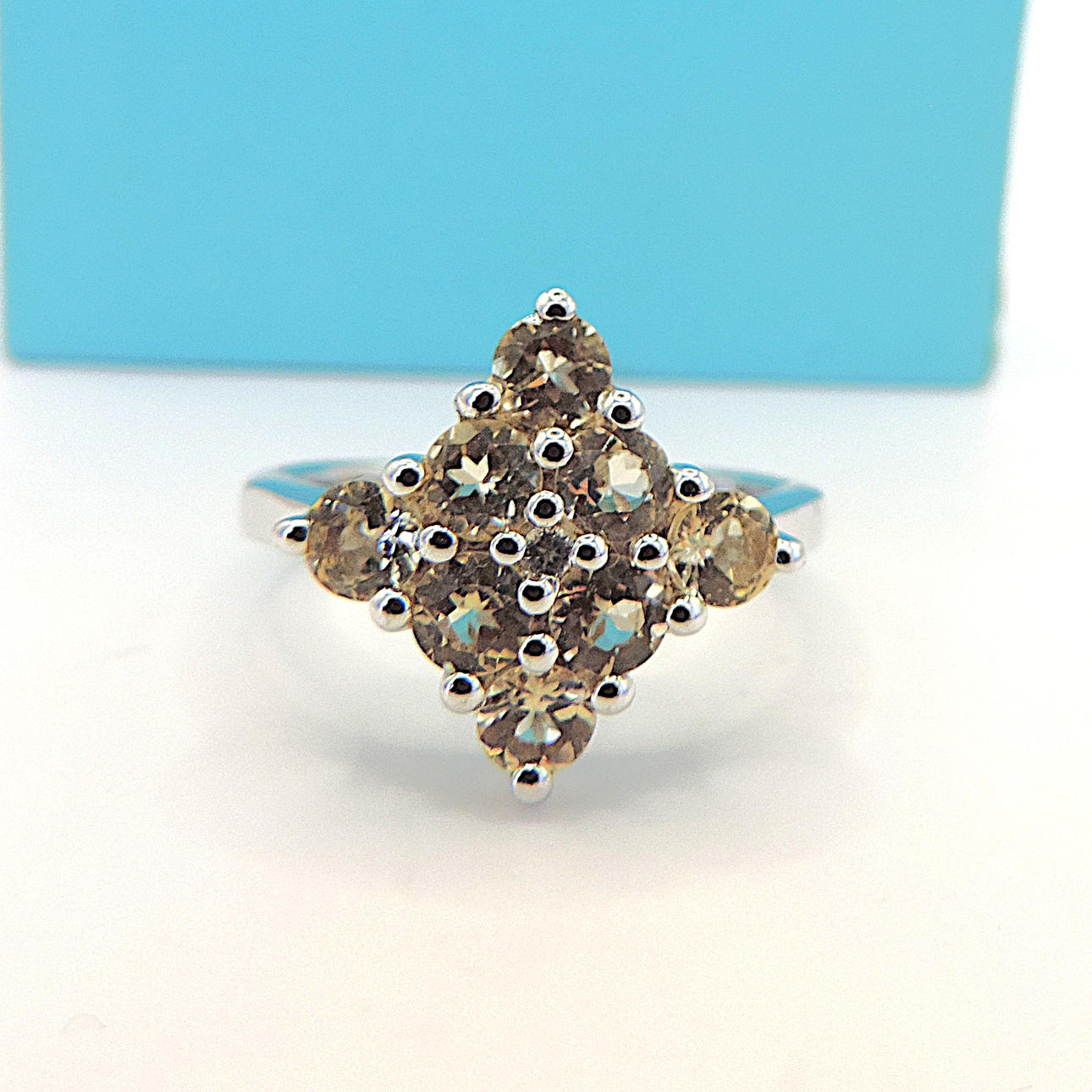 STERLING SILVER LEMON CITRINE RING.