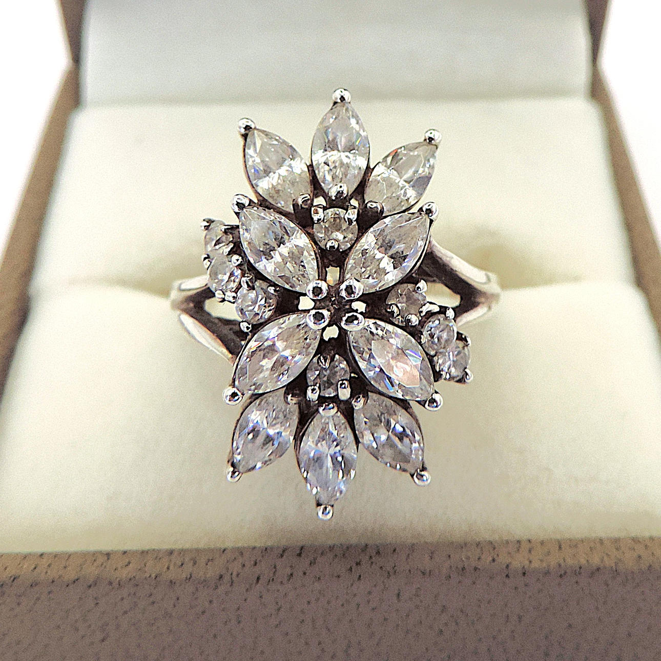 STERLING SILVER 3CT MATARA SIMULATED DIAMOND RING.