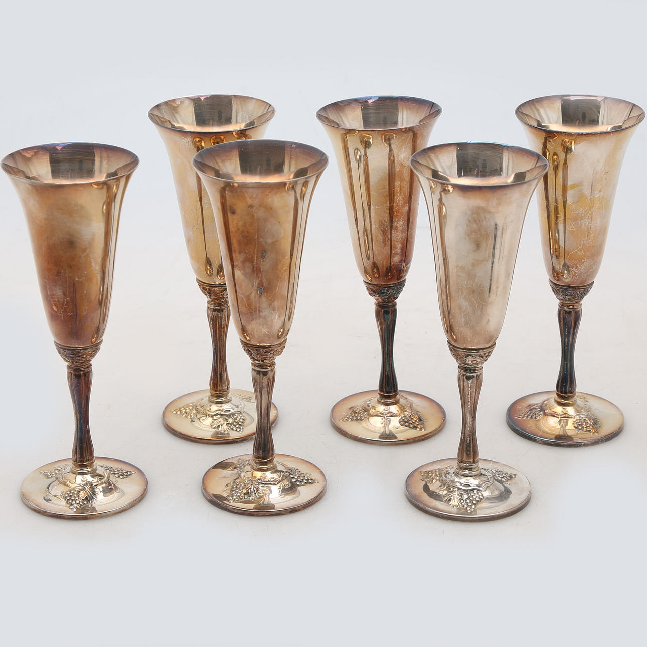 Six silvery metal goblets, 20th Century.