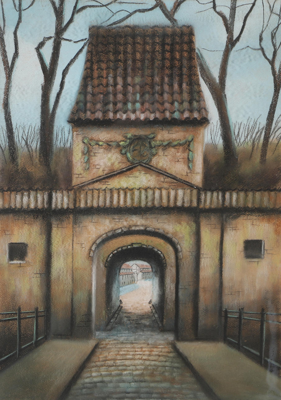 KAI LÖTH-JENSEN. Byport, pastel, signeret.