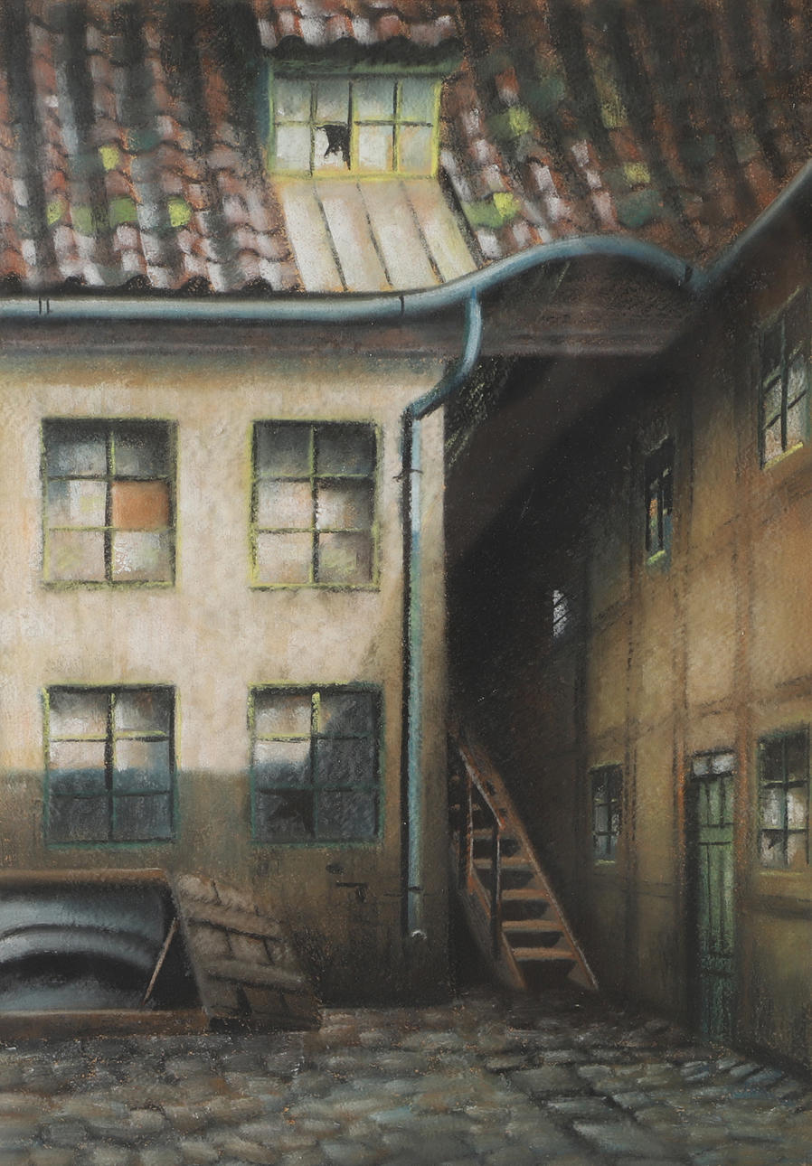 KAI LÖTH-JENSEN. Backyard, pastel, signed.