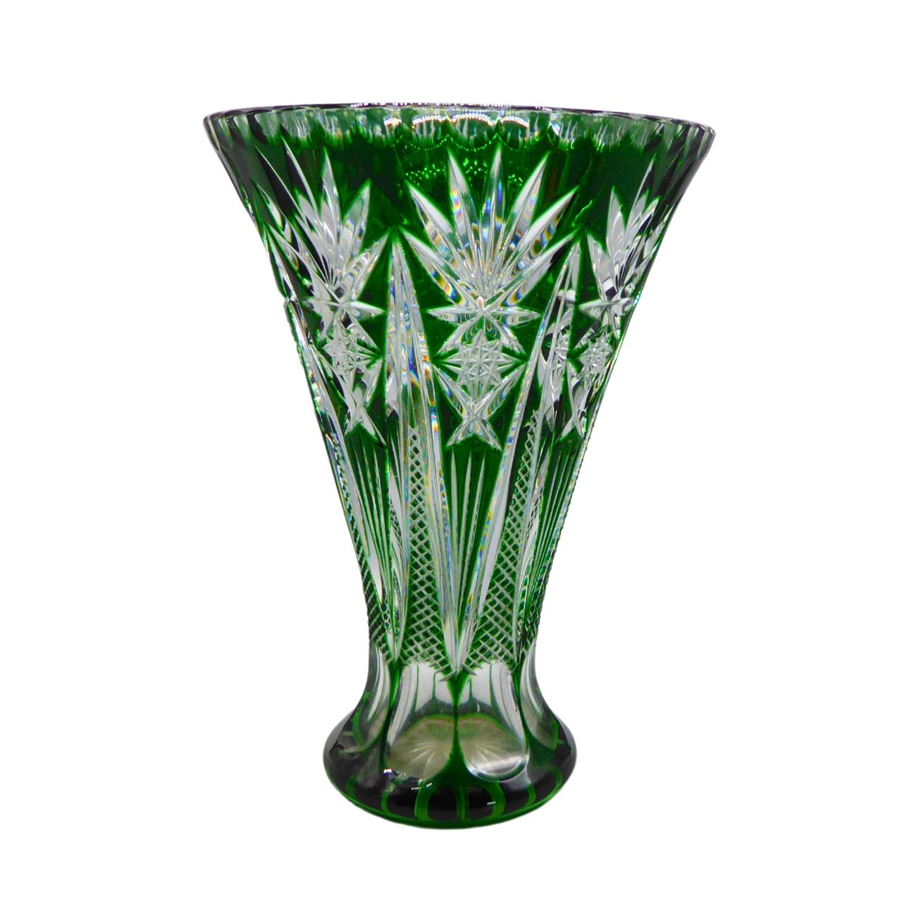 LEAD CRYSTAL - VASE, EMERALD GREEN, HAND CUT.