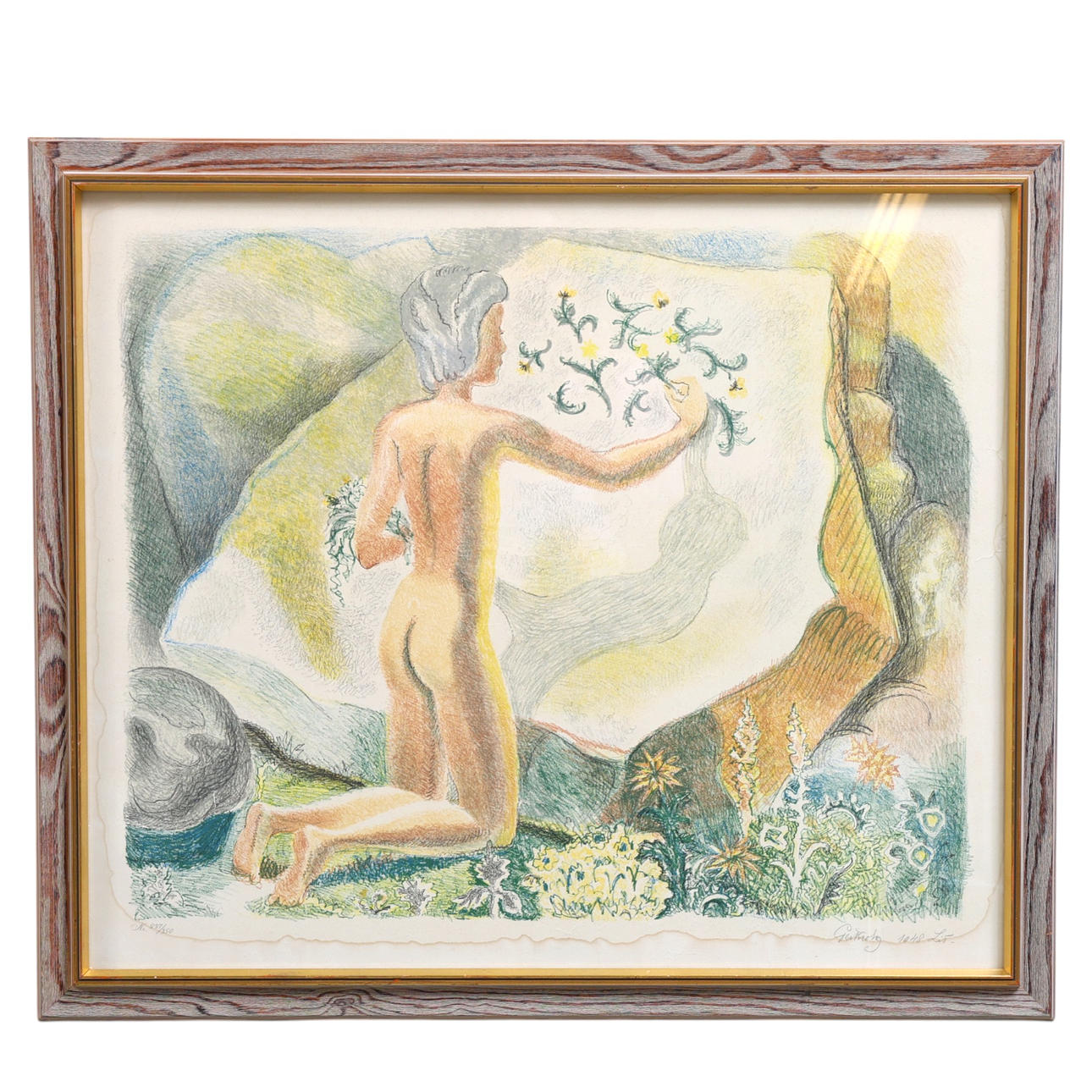 PER KROHG. Figure by stone, lithograph in colour, numbered 237/350, signed and dated 1948.