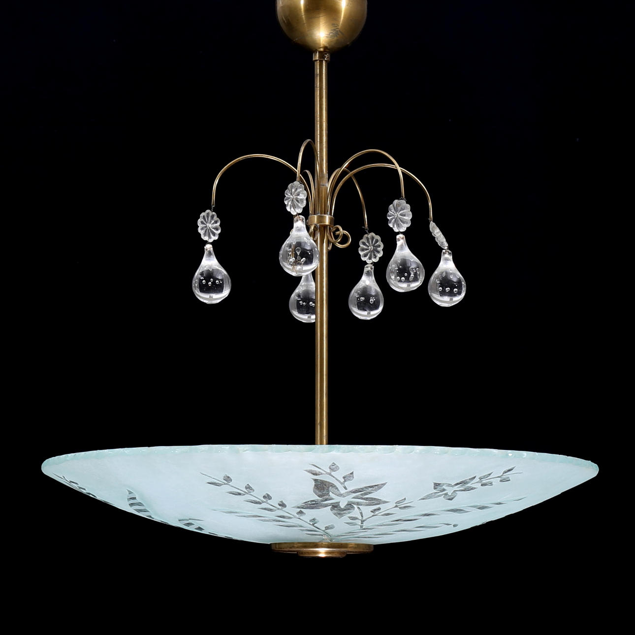 Ceiling lamp with raw glass and prisms, 1940s.