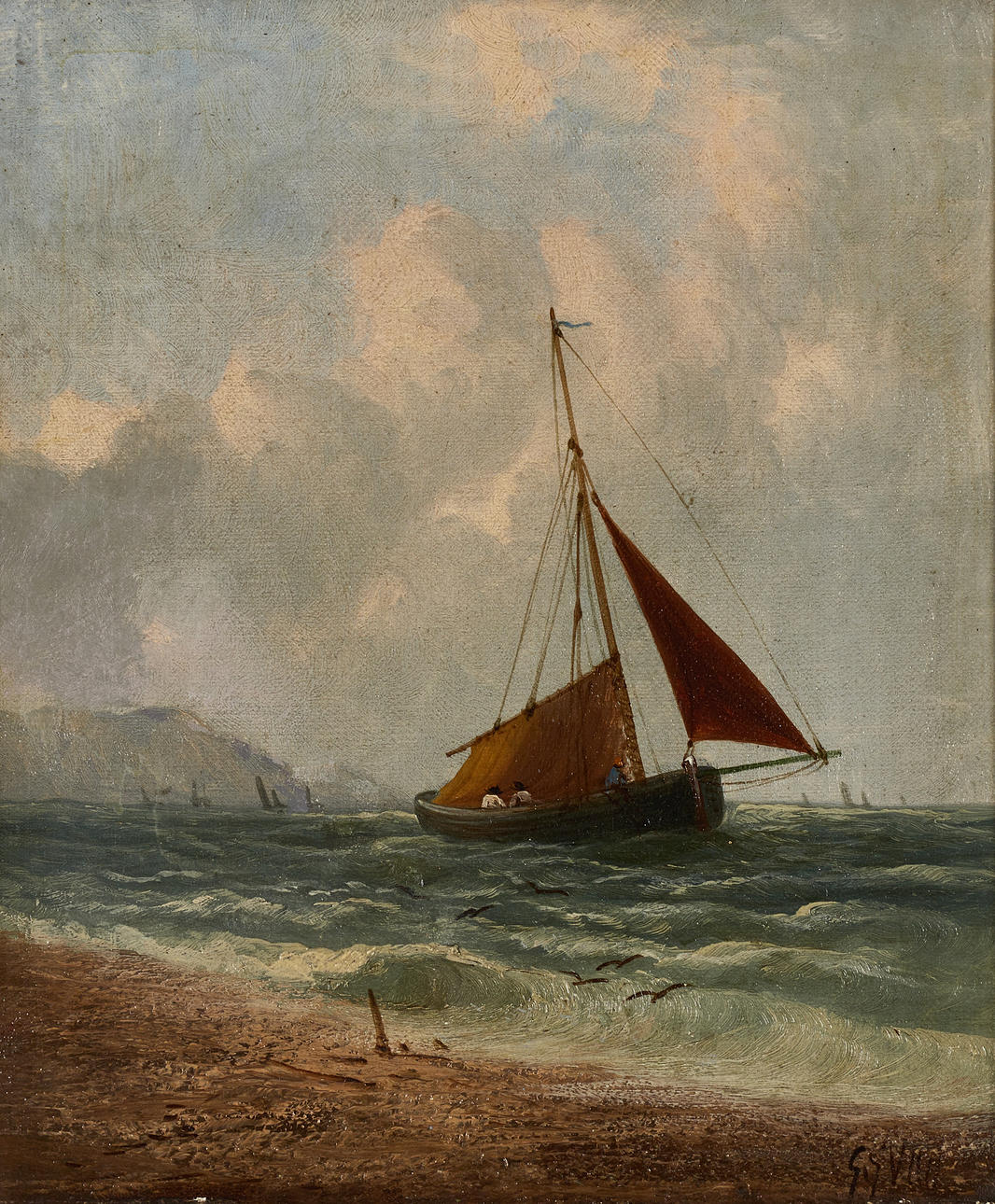 OIDENTIFIERAD KONSTNÄR. Fischerboot an der Küste, signiert, Öl auf Leinwand.