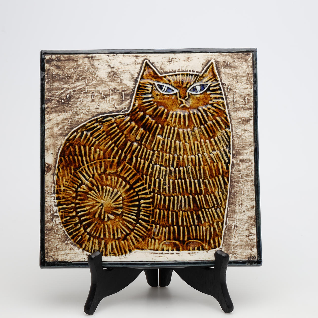 LISA LARSON. Vægrelief, kat, keramik, Gustavsberg.