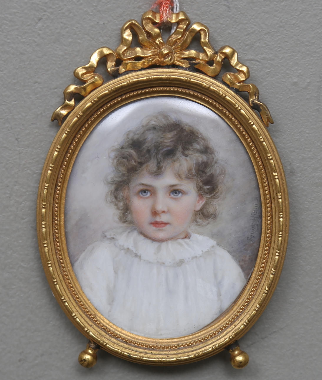 FANNY HJELM. Miniatyrmålning, gouache, signerad.