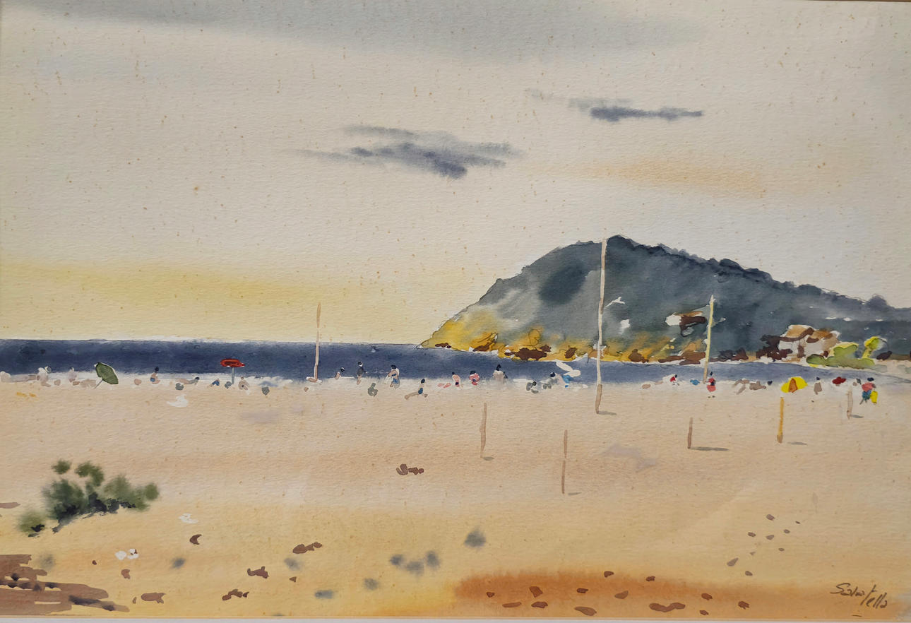 BEACH. WATERCOLOR ON PAPER. SIGNED SALVATELLA.