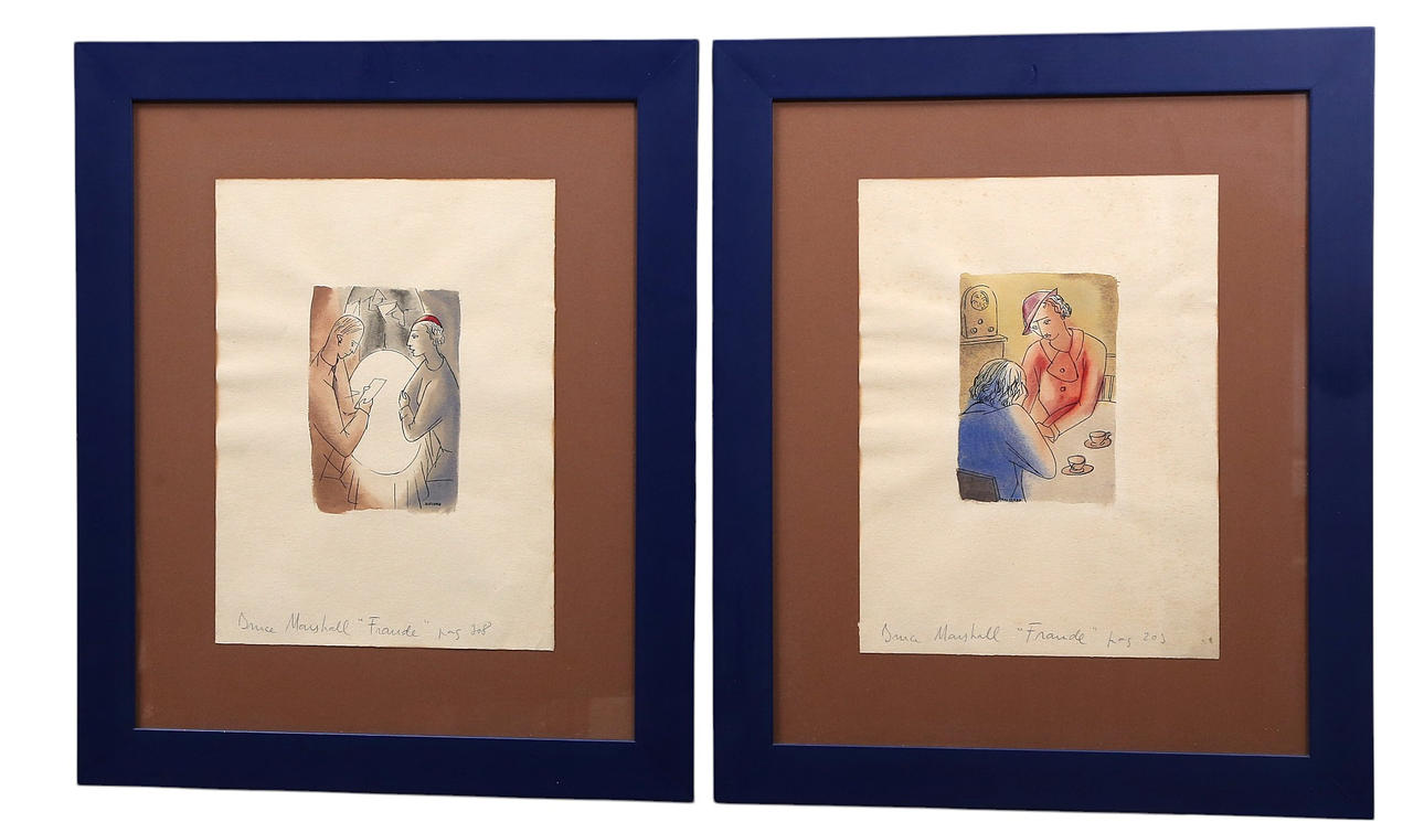 JULIÀ RIU SERRA. Two illustrations for “Fraude” by Bruce Marshall.