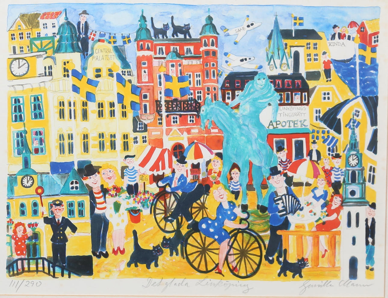 GUNILLA MANN. Lithograph in colour, “Det Linköping” signed and numbered 11/290.