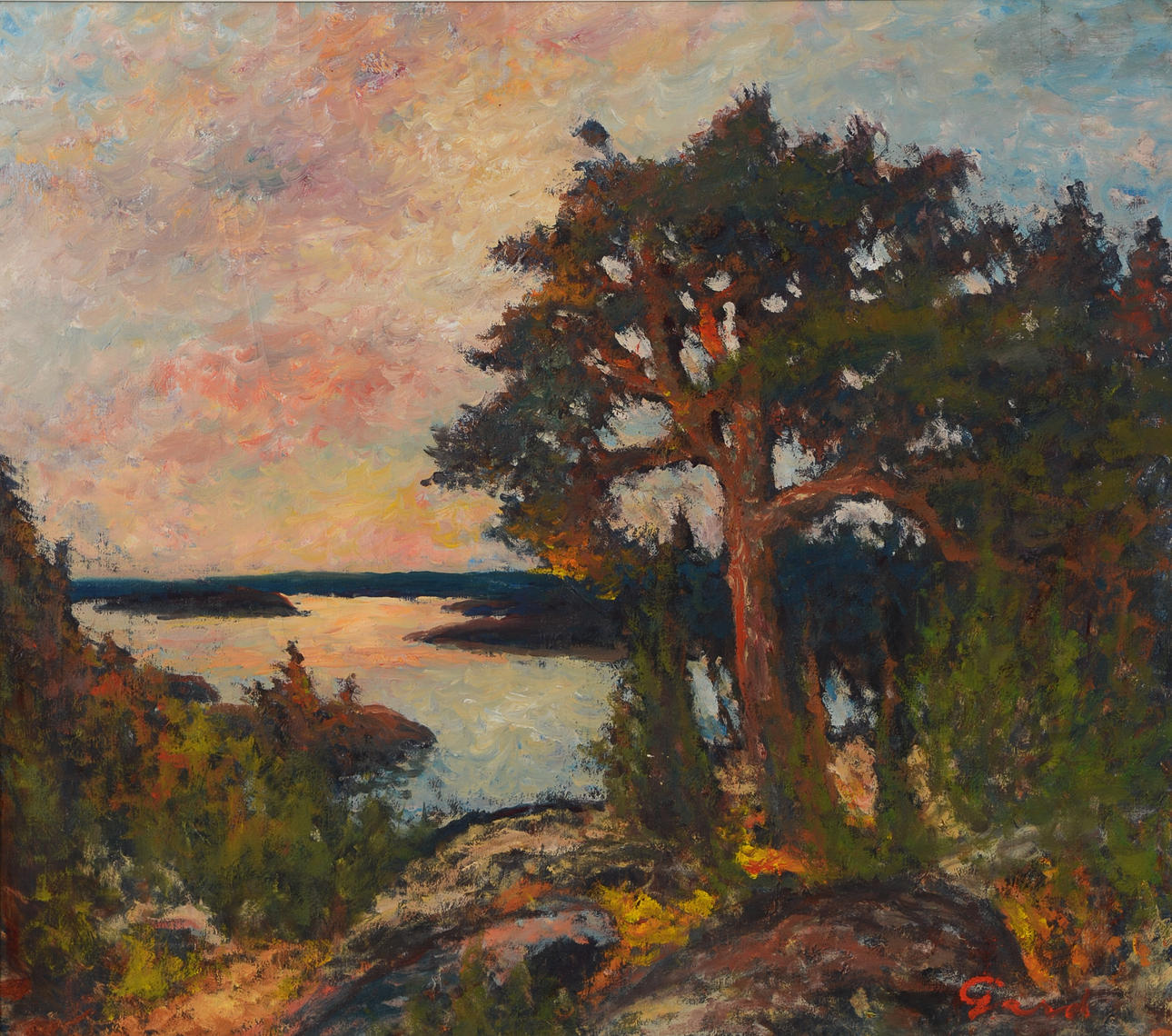 FRANS  GARD. Landscape at dusk, oil on canvas, signed.