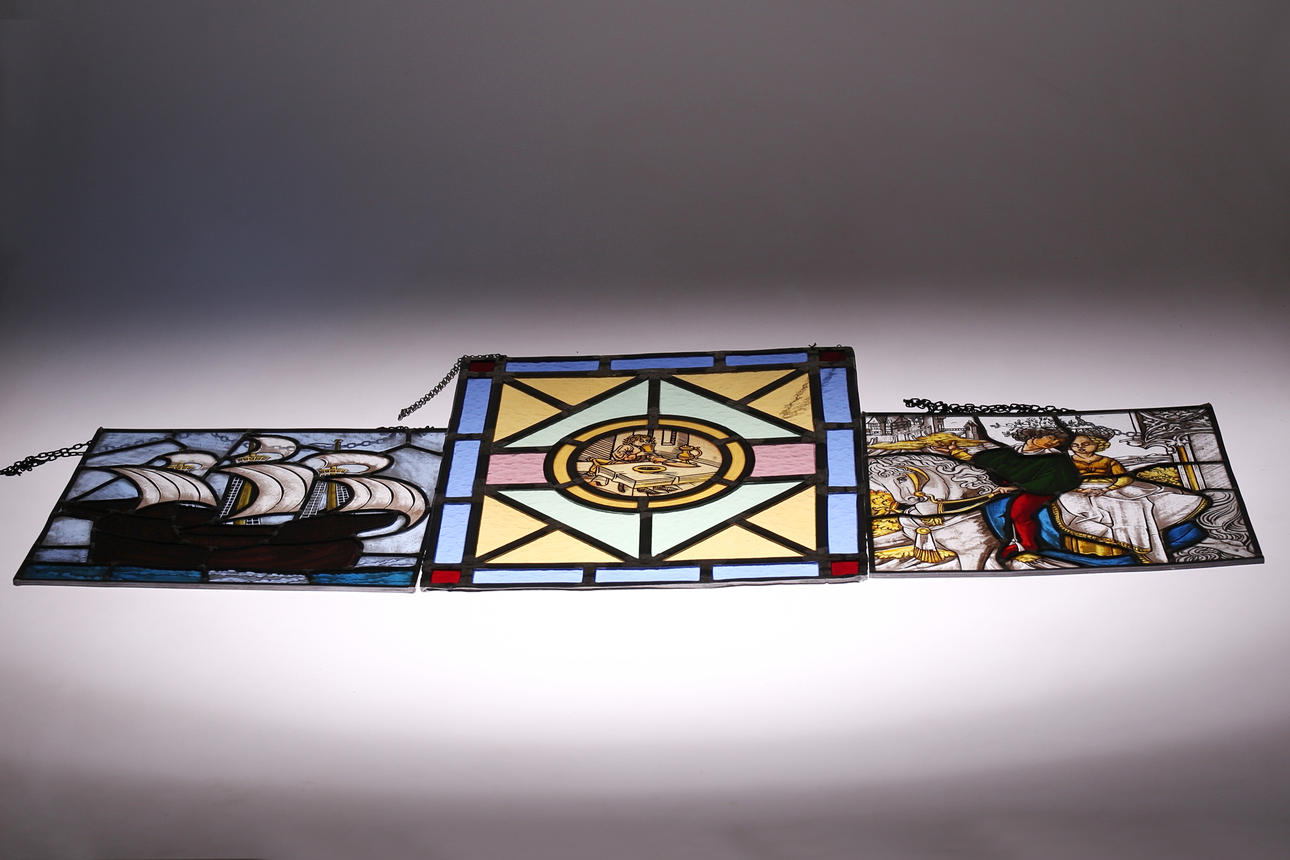 Three stained glass windows/decor elements, 20th century.