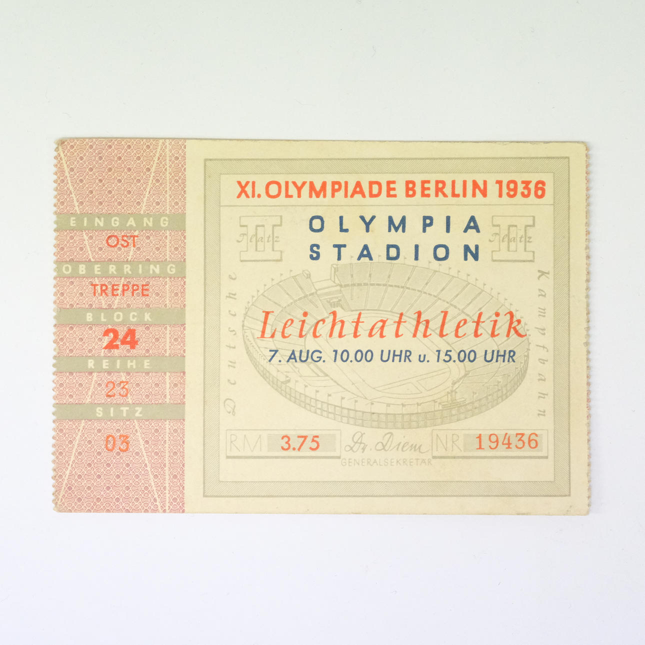TICKET, OS BERLIN 1936, AUGUST 7.