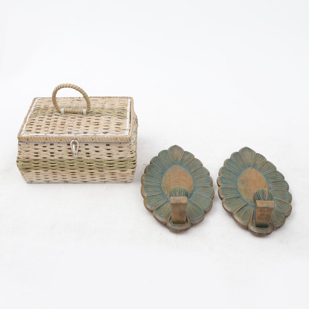 WALL CANDLESTICKS 2 pcs, and, WICKER BOX.