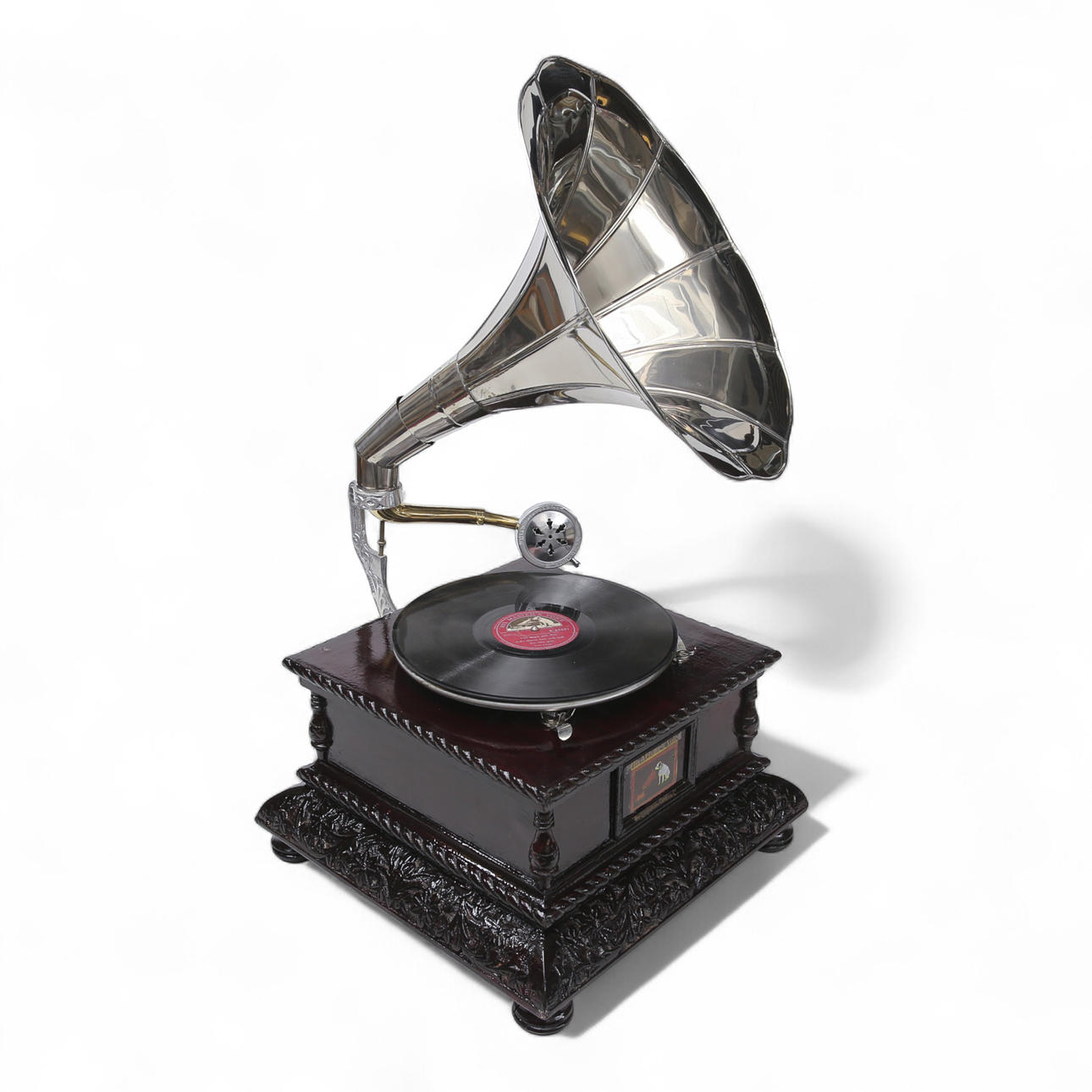 VEVGRAMMOFON, trä och metall, samtida.