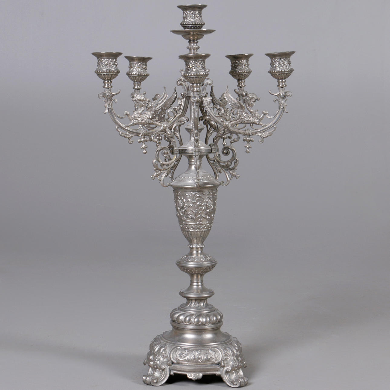 KANDELABER, vitmetall, 1900-tal.