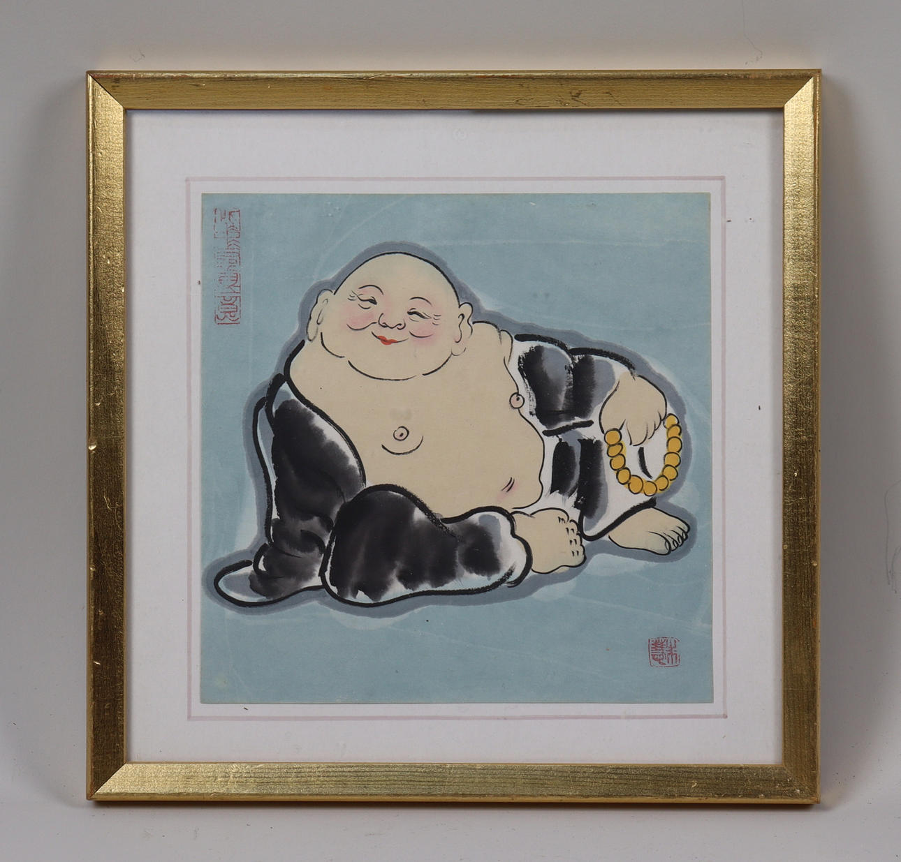 MALERI, Kina, litografi med Buddha.