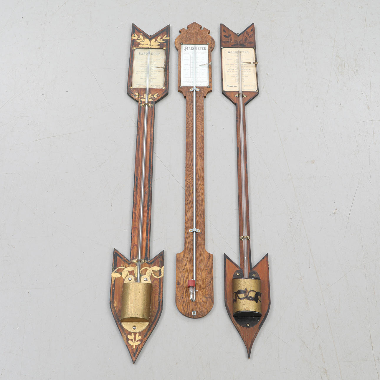 BAROMETER, 3 st, trä/glas, kvicksilver.