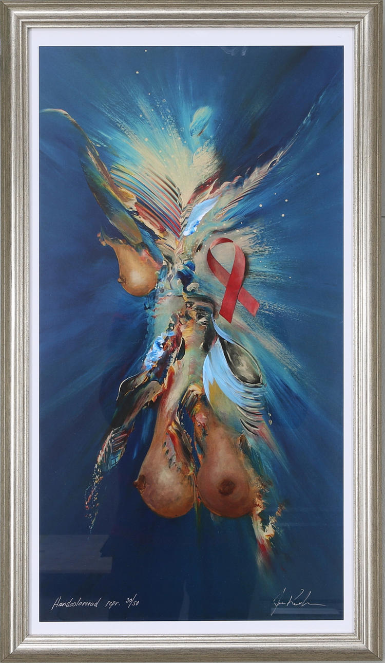 JENS CONRADSSON. Komposition, handkolorerad reproduktion, nr 30/50, signerad.