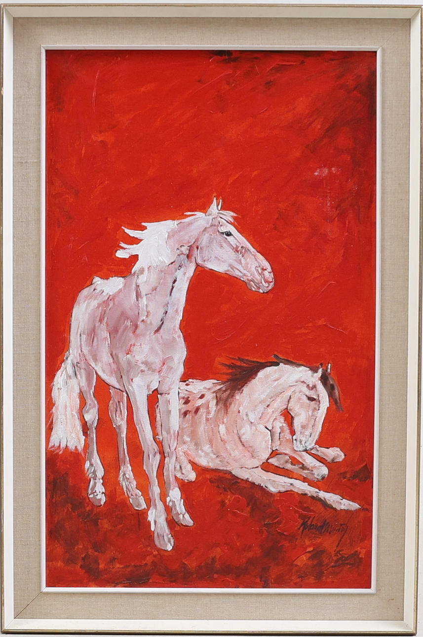 OIDENTIFIERAD KONSTNÄR. Pferde, Öl auf Leinwand, signiert.